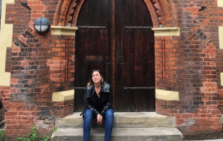 Chantille Viaud in front of Toynbee Hall